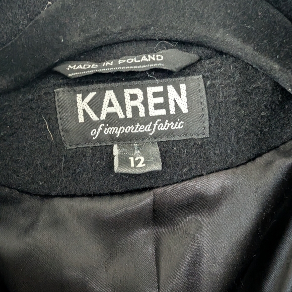 Karen Of Imported Fabric Black Long Wool Trench Coat Size 12 - Picture 2 of 9